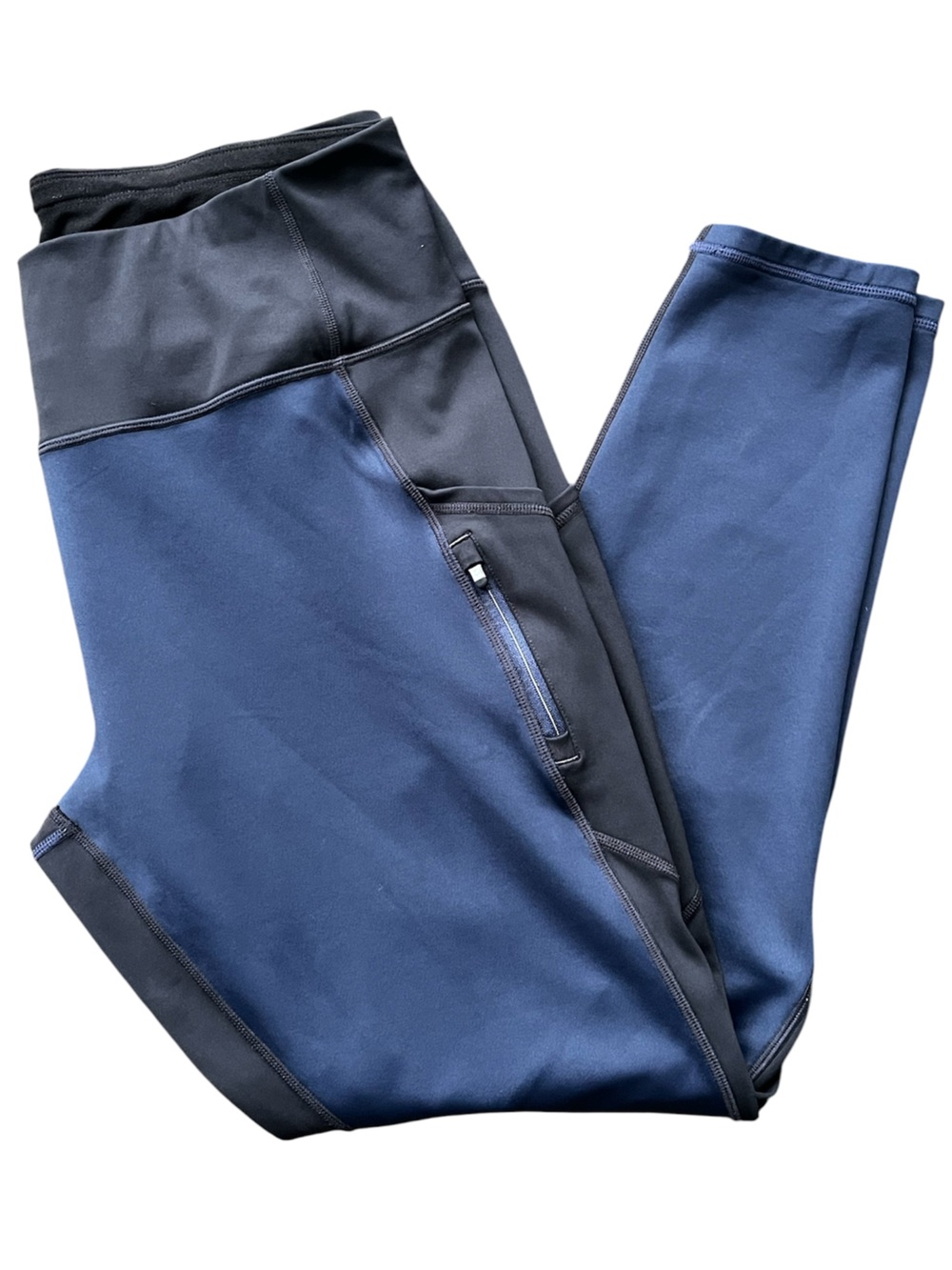 Athleta High Traverse Two-Tone Navy Black Athletic Heavyweight Leggings Size XL